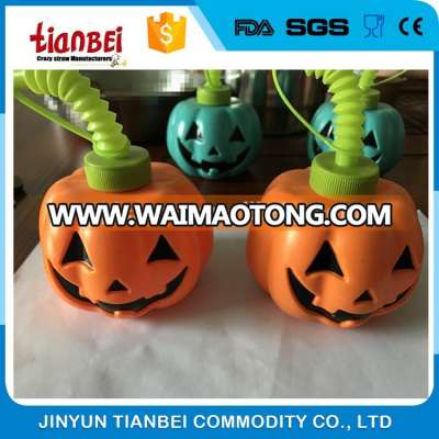 Halloween plastic pumpkin shaped cup with straw