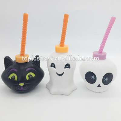 fancy Halloween shaped plastic cup with flexible drinking straw