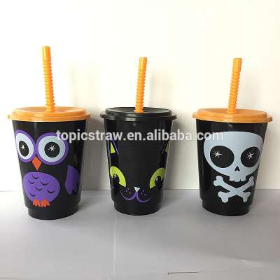 Cute cartoon plastic water tumbler cup with straw