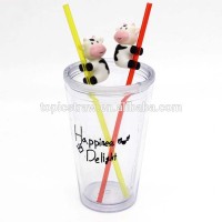 3D cute cow shaped straight plastic drinking straws for promotional gift