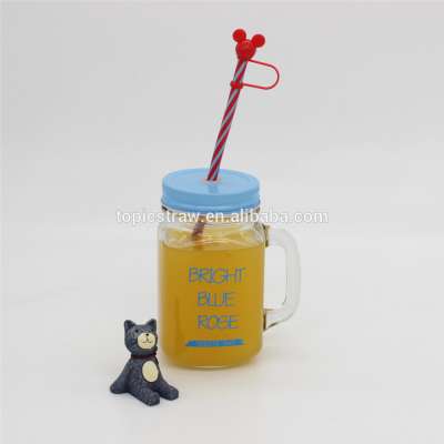 Striped Plastic Tumbler Drinking Straws with cover for party