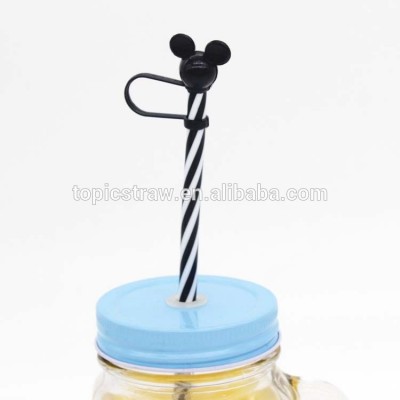 flavored plastic striped drinking straw with cute topper